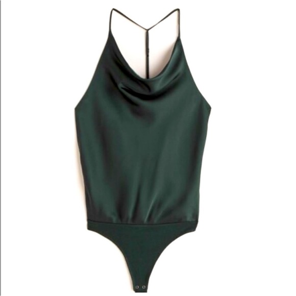 Abercrombie & Fitch Tops - Abercrombie & Fitch Satin Cowlneck T-Strap Back Bodysuit Dark Green Size Small